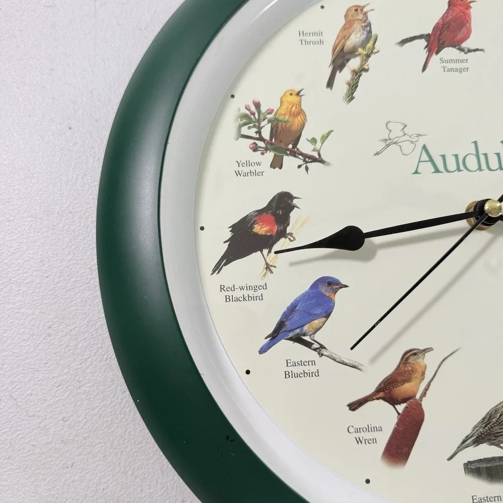 Audubon Society Singing Bird Wall Clock, Green Frame, 13